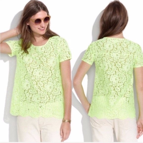 Madewell NWOT Neon Lace Tee/Top size M - Picture 1 of 8